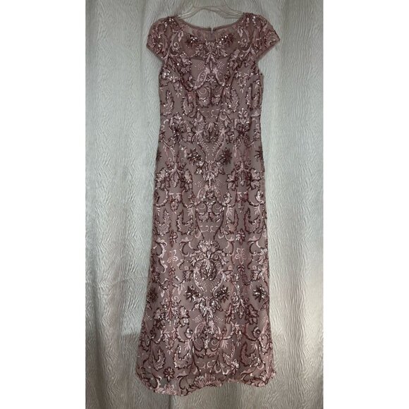 Alex Evenings Size 4 Petite Sequined Embroidered Mauve Maxi Dress Cap Sleeves - Picture 3 of 12